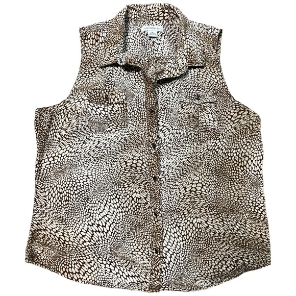 ❤️LIZ CLAIRBORNE xl brown and white sleeveless button down tank top - Picture 1 of 8
